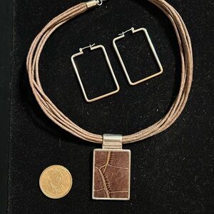 Cookie Lee Brown Leather Pendant Necklace Set